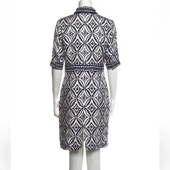 Silk Milly shirt dress, preppy printed navy blue and white, size 6 - Picture 2 of 9